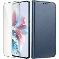 Flip case for Oppo Reno 11F 5G, Smart Magnetic, dark blue + 9H glass