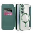 Flip case for Samsung Galaxy S25, RFID Wallet MagSafe CamShield, green