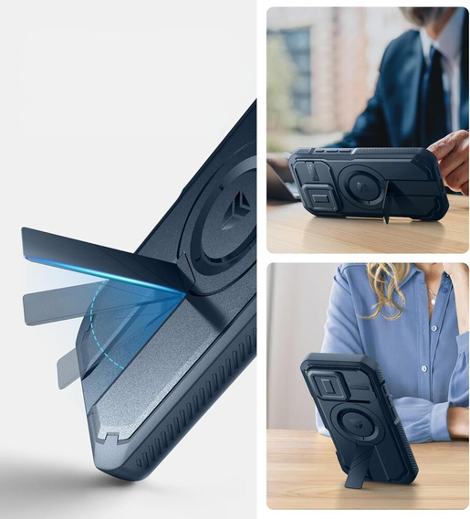 Armored case for iPhone 16 Pro, Dexnor CamProtect MagSafe, blue (Two frames)