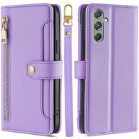 Flip case for Samsung Galaxy M34, Wallet Zipper Pocket, purple