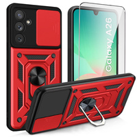 Armored Case for Samsung Galaxy A26, CamShield Slide, red + Tempered Glass 9H