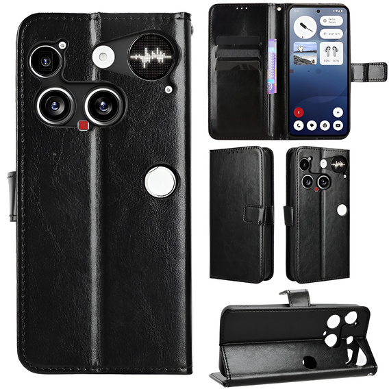Flip case for Nothing Phone 3 5G, Crazy Horse Wallet, black
