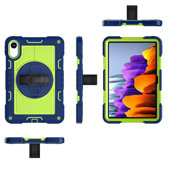 Armoured case for Xiaomi Redmi Pad 2, with stand and shoulder strap – navy blue and green