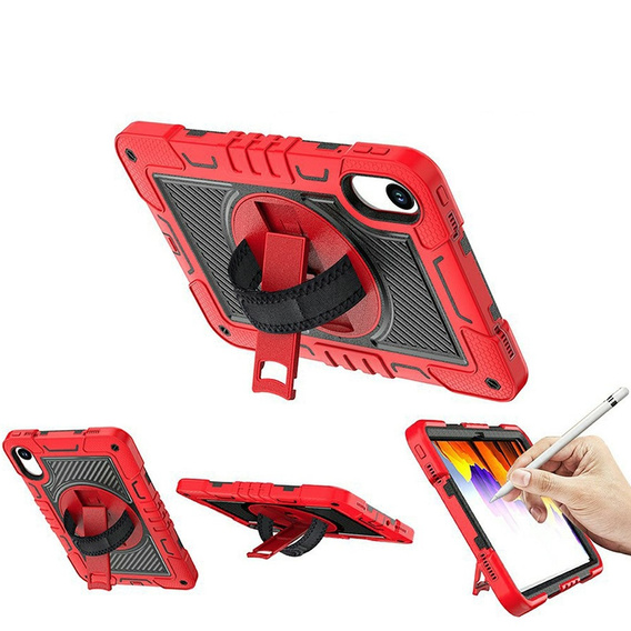 Armoured case for Xiaomi Redmi Pad 2, with stand and shoulder strap – red and black