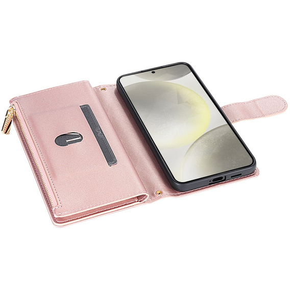 Flip case for Samsung Galaxy A56 5G, Rhombus Crossbody Leather, pink rose gold