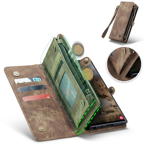 CASEME case for Samsung Galaxy S25 Ultra, Retro Leather Wallet, with strap, brown