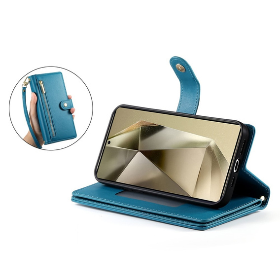 Flip case for Samsung Galaxy S25 Ultra, Wallet Zipper Pocket, blue