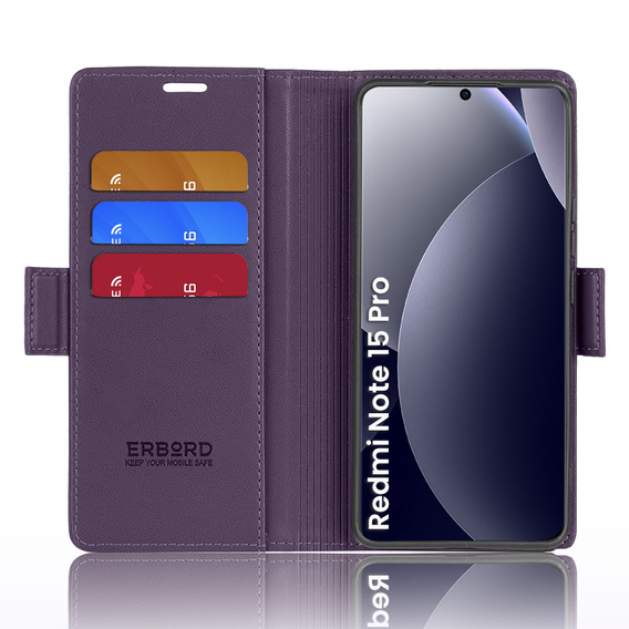 ERBORD Glossy Litchi flip case for Xiaomi Redmi Note 15 Pro 5G