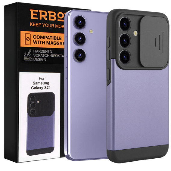 Case for Samsung Galaxy S24, ERBORD CamProtect Slide Camera, purple