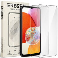 2x Tempered Glass for Samsung Galaxy A14 4G/5G, ERBORD 9H Hard Glass for phone screen
