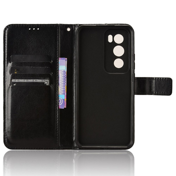 Flip case for Oppo Reno 12, Crazy Horse Wallet, black