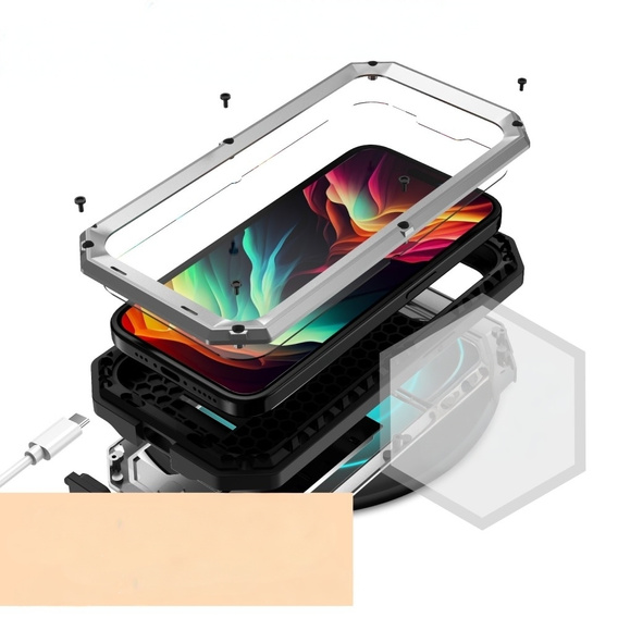 Case for iPhone 15 Pro Max, R-JUST CamShield Slide, armoured, silver / black