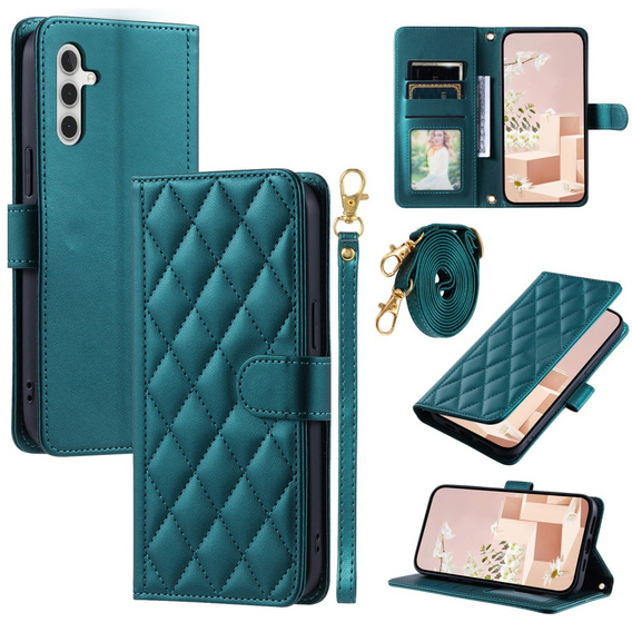 Flip case for Samsung Galaxy A55 5G, Rhombus Crossbody Leather, dark green