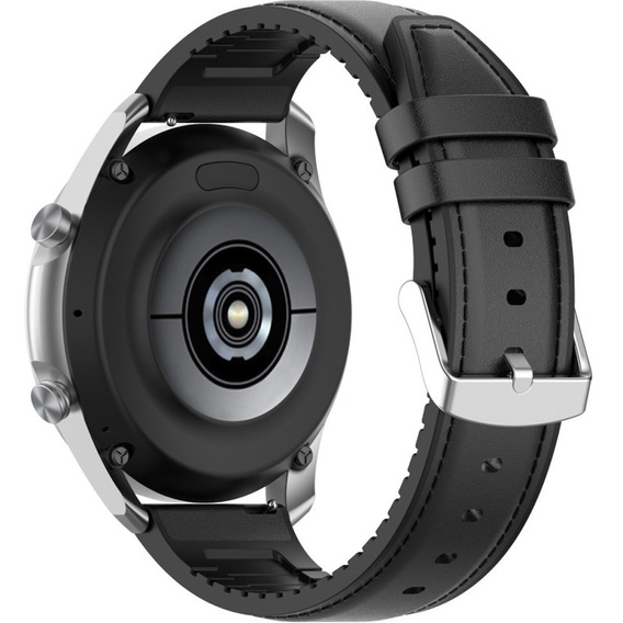 22mm Genuine Leather Coated Silicone Watch Band - Black