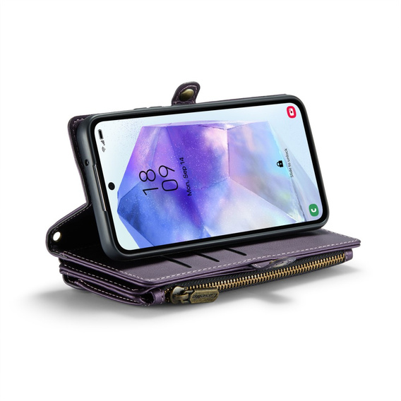 Case CASEME for Samsung Galaxy A55 5G, RFID Leather Wallet, with shoulder strap, purple