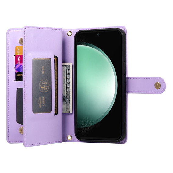 Flip case for Samsung Galaxy S24 FE, Wallet Zipper Pocket, purple