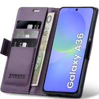 Case for Samsung Galaxy A36, ERBORD Glossy Litchi, wallet with flap, purple