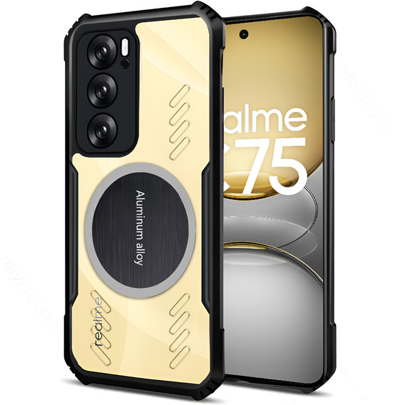 Case for Realme 14X / Realme C75, with magnetic sheet, transparent / black