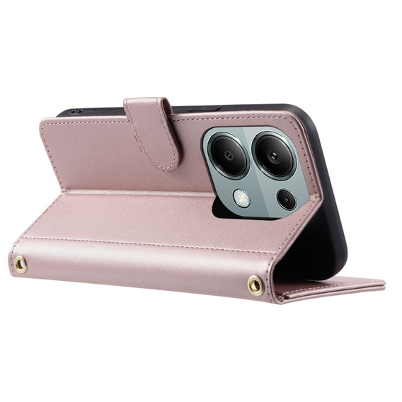 Flip case for Xiaomi Redmi Note 13 Pro 4G / Xiaomi Redmi Note 14S / Xiaomi Poco M6 Pro 4G, Rhombus Crossbody Leather, pink rose gold