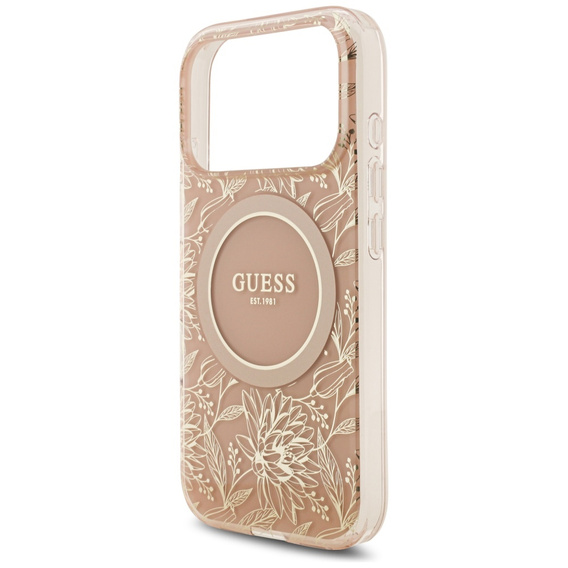 Guess IML Flowers Electroplated Allover With Beads Strap Case, for MagSafe, with strap for iPhone 17 Pro
