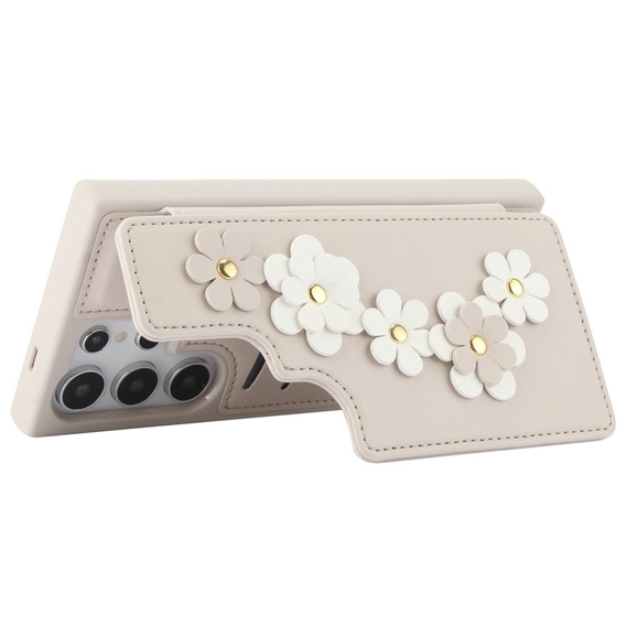 Case for Samsung Galaxy S24 Ultra, Leather Flower Card Slot, beige