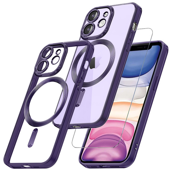 Case for iPhone 11, Electro MagSafe, purple + Screen Glass