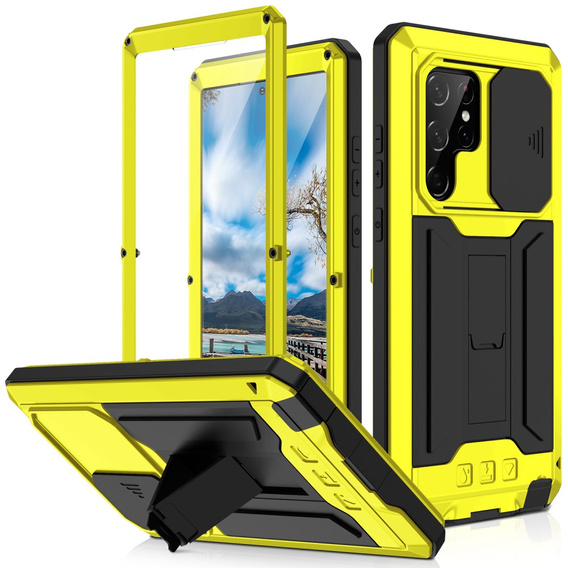 Armored case for Samsung Galaxy S22 Ultra, R-JUST CamShield Slide, yellow