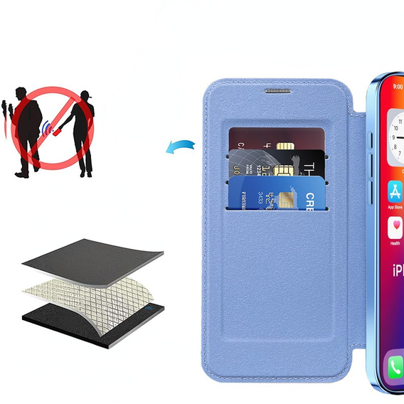 Flip case for iPhone 16, RFID Wallet MagSafe CamShield, blue