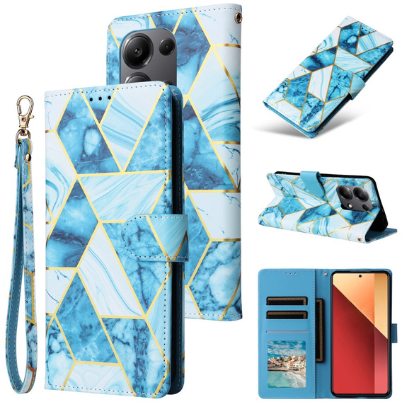 Flip case for Xiaomi Redmi Note 13 Pro 4G / Xiaomi Redmi Note 14S / Xiaomi Poco M6 Pro 4G, Wallet, Marble blue