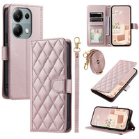 Flip case for Xiaomi Redmi Note 13 Pro 4G / Xiaomi Redmi Note 14S / Xiaomi Poco M6 Pro 4G, Rhombus Crossbody Leather, pink rose gold