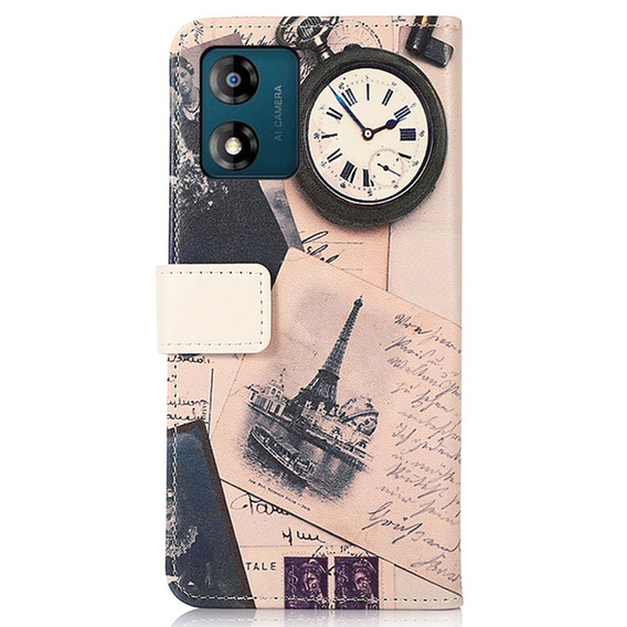 Flip case for Motorola Moto E13, Wallet, Eiffel Tower, white