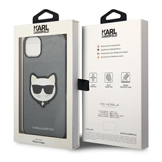 Karl Lagerfeld Case for iPhone 14 Plus, Saffiano Choupette Head Patch, silver