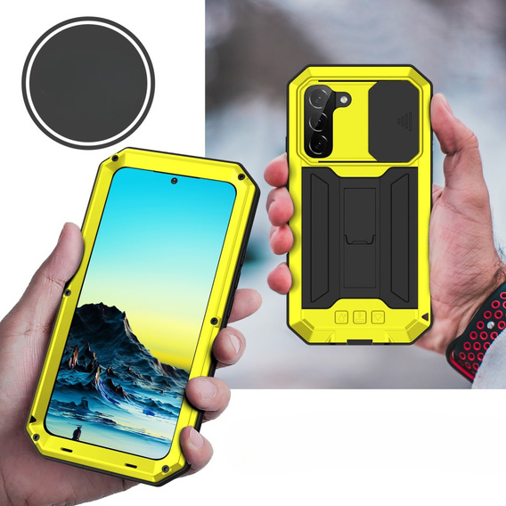 Armored case for Samsung Galaxy S22, R-JUST CamShield Slide, yellow