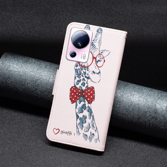 Flip case for Xiaomi 13 Lite, Wallet, giraffe, pink