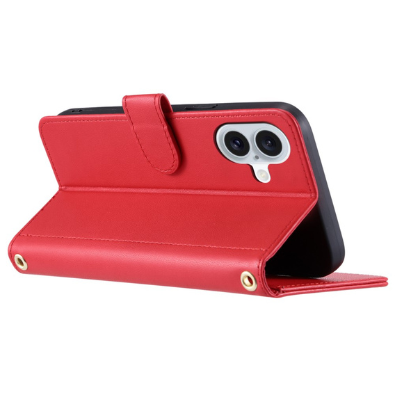 Flip case for iPhone 16 Plus, Rhombus Crossbody Leather, red