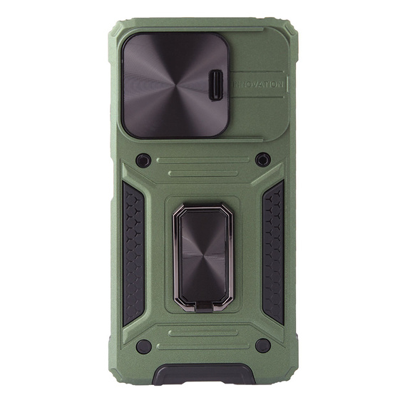 Armored Case for Xiaomi Redmi Note 13 5G, CamShield Slide, green + Tempered Glass 9H
