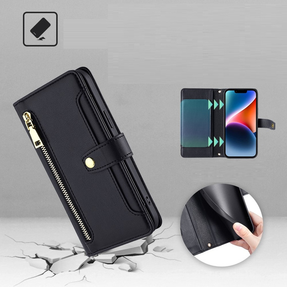Flip case for Xiaomi Redmi Note 13 Pro 5G, Wallet Zipper Pocket, black