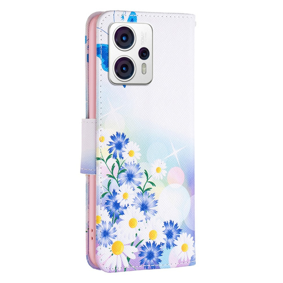Flip case for Motorola Moto G53 5G / G23 / G13, Wallet, butterfly & flowers, blue
