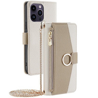 Flip case for iPhone 14 Pro Max, Wallet Zipper Pocket, with mirror, white