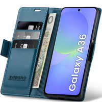 Case for Samsung Galaxy A36, ERBORD Glossy Litchi, wallet with flap, blue