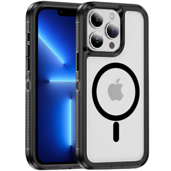 Case with frame for iPhone 13 Pro Max, for MagSafe, transparent / black