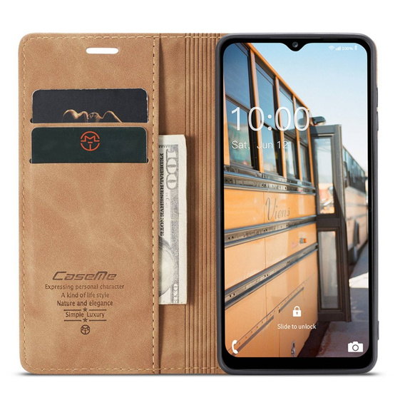 CASEME case for Samsung Galaxy M33 5G, Leather Wallet Case, brown
