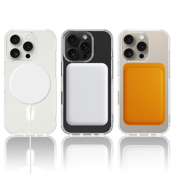 MagSafe Magnetic Case for iPhone 16 Pro Max, ERBORD CrystalMag, transparent + Glass for screen
