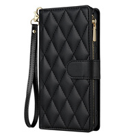 Flip case for Samsung Galaxy A56 5G, Rhombus Crossbody Leather, black