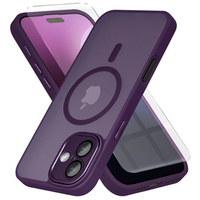 Case for iPhone 16 Plus, for MagSafe, ERBORD Matt Case, dark purple + Screen Glass