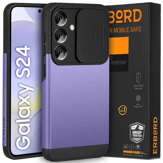 Case for Samsung Galaxy S24, ERBORD CamProtect Slide Camera, purple