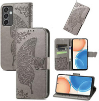 Flip case for Samsung Galaxy M55 5G, Butterfly, grey