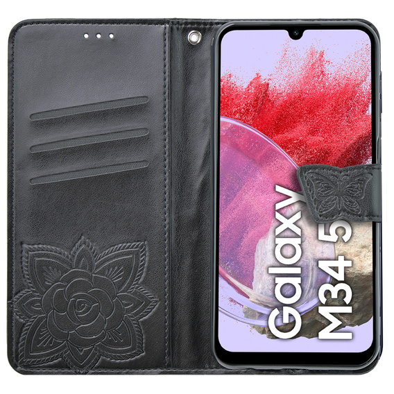 Flip case for Samsung Galaxy M34 5G, Butterfly, black