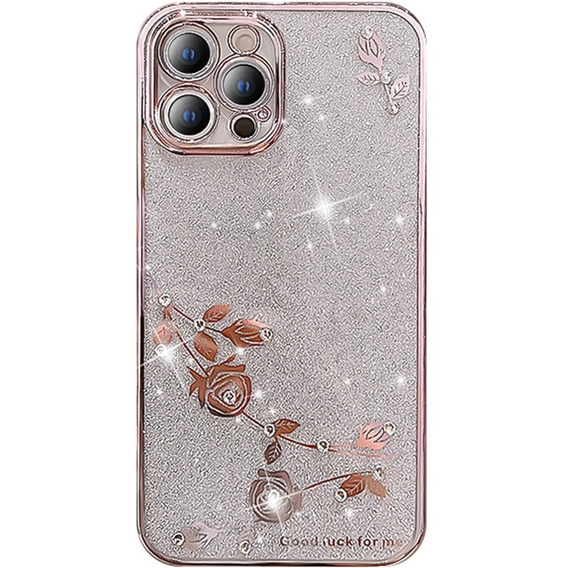Case for iPhone 14 Pro Max, Glitter Flower, pink rose gold