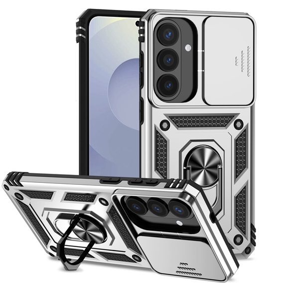 Armoured case with stand and lens cover for Samsung Galaxy S26 Plus, silver